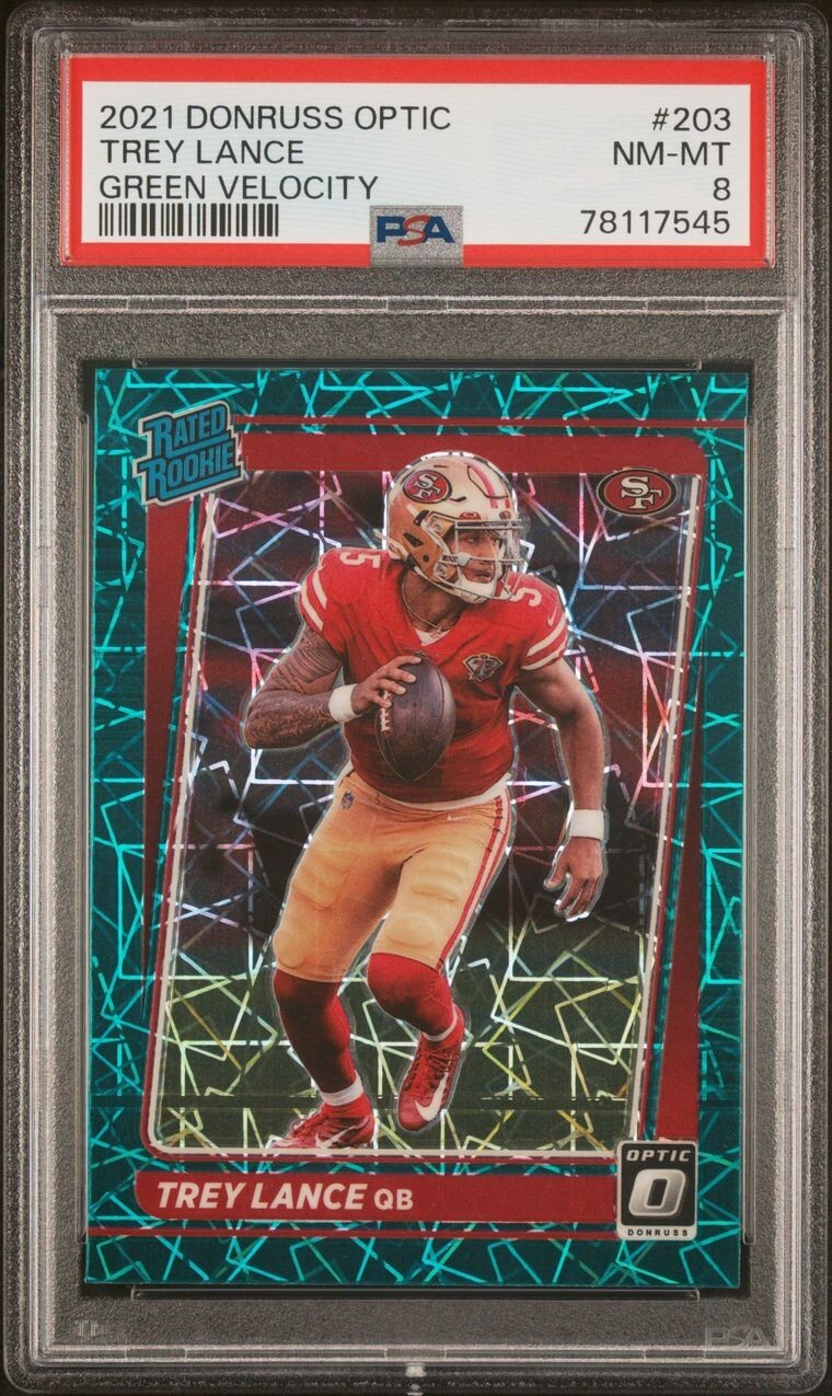 Trey Lance 2021 Donruss Optic Green Velocity Prizm Rated Rookie RC #203 PSA 8