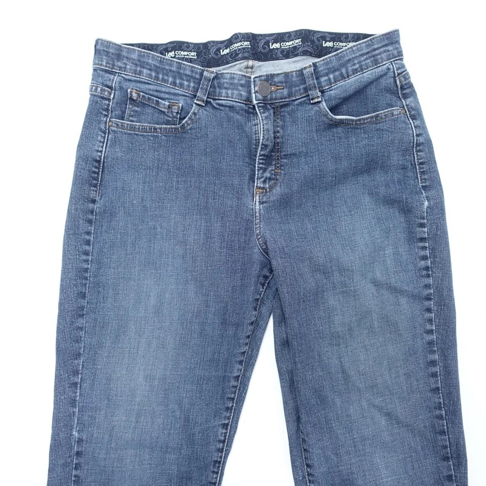 Lee Jeans Para Mujer 12 Azul Denim Algodón 5 Bolsillos Cremallera Mosca Cómodo Pierna Recta Foto 2 de 4