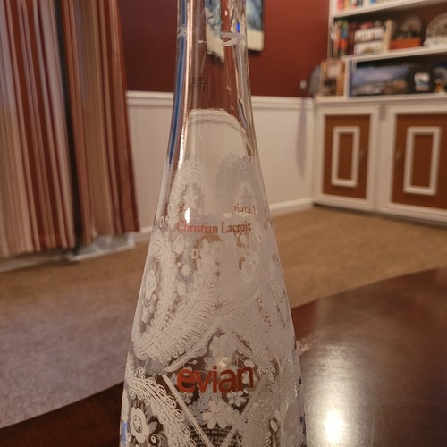 2008 Christian Lacroix Evian Glass Water Bottle Lace Flowers Limited