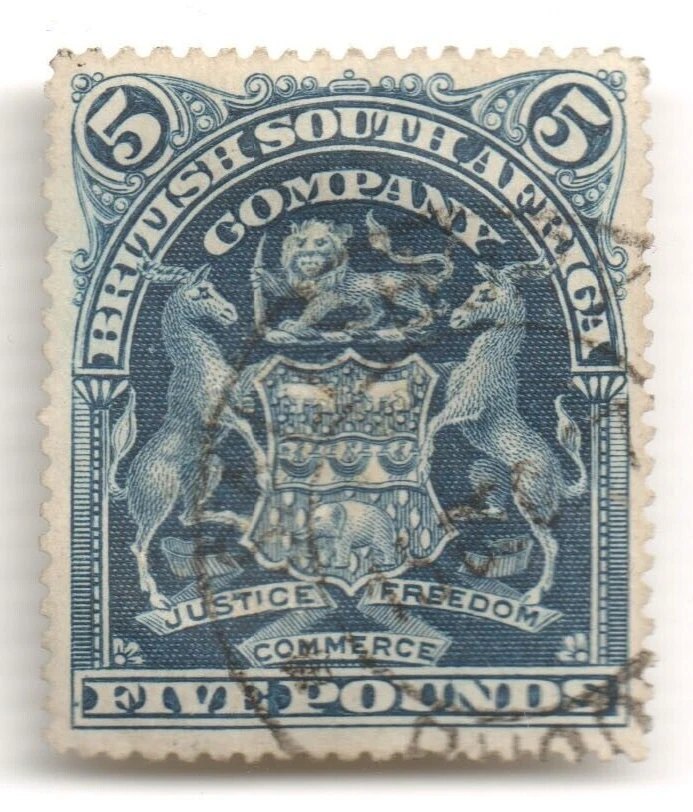 RHODESIA (BSA) Sc74 SG92 £5 blue "Favor Cancel" filled perfins PF COA CV$3,102 - Image 2 of 3