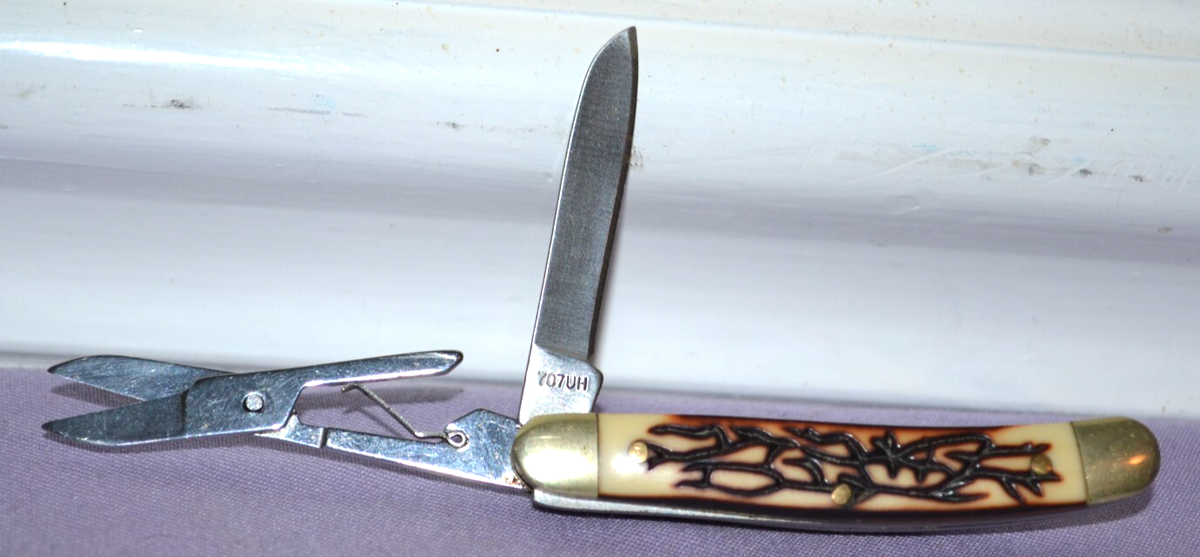 SCHRADE Uncle Henry 707UH Gambler Flat Blade & Scissors Folding