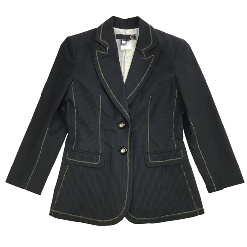 Roberto Cavalli Blazer Womens 44 Black Pinstripe Gold Stitching Snakeskin Liner