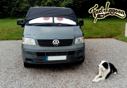 VW T5 Screen Cover Black Out Blind Curtain Window Wrap Red Eyes Sun Shade - Picture 4 of 9