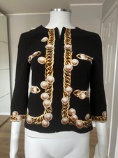 Moschino Italian Pearl Gold Chain Graphic Black Lined It40 Usa Sz 6 Gb 8