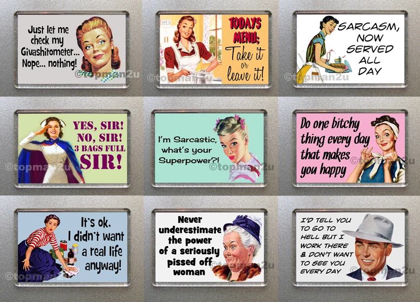 New, Quality Retro Fridge Magnets, SARCASTIC HUMOUR, funny, Cheeky, u pick