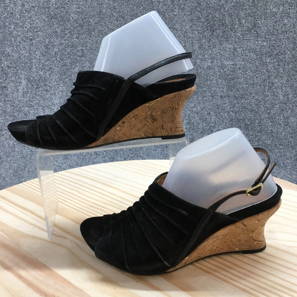 Sandalias Earthies para mujer 6.5B Kelderra informales punta abierta corcho cuña correa negra Foto 2 de 4