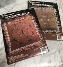 2 VTG Pillow Kits- Vogart Crafts Hearts  Butterfly Beaded Stamped Embroidery