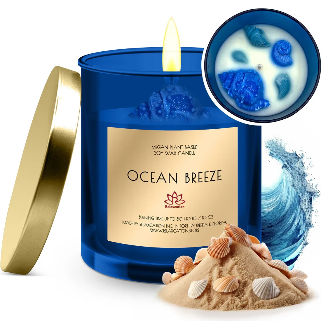 Ocean Breeze Soy Wax Candle in Glass Jar – Clean Burn up to 80