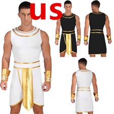 US Men's Costume Ancient Greek God Gladiator Roman Dress with Cuffs Set Outfits
