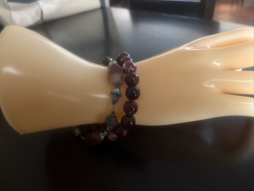 A lot of 2 Beaded Brown Gemstone & Plastic stretch Bracelets