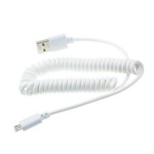 Coiled USB Cable MicroUSB Charger Cord Power Wire Sync White for SmartPhones