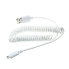Coiled USB Cable MicroUSB Charger Cord Power Wire Sync White for SmartPhones