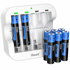 8Pack AAA Rechargeable Lithium 1.5v Batteries 1100mWh Li-ion battery & Charger 