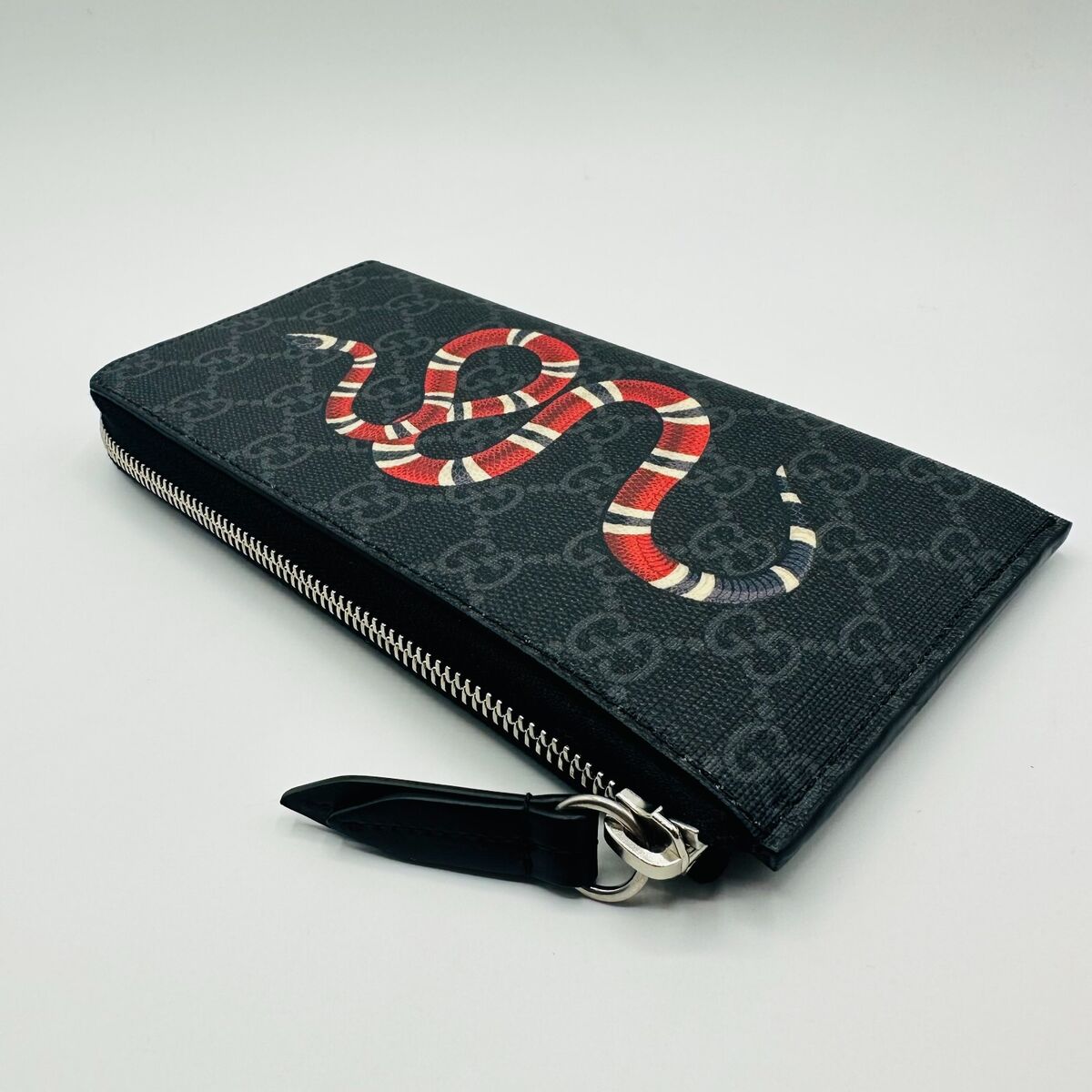 Gucci Snake Print GG Supreme Zip Around Wallet for Men