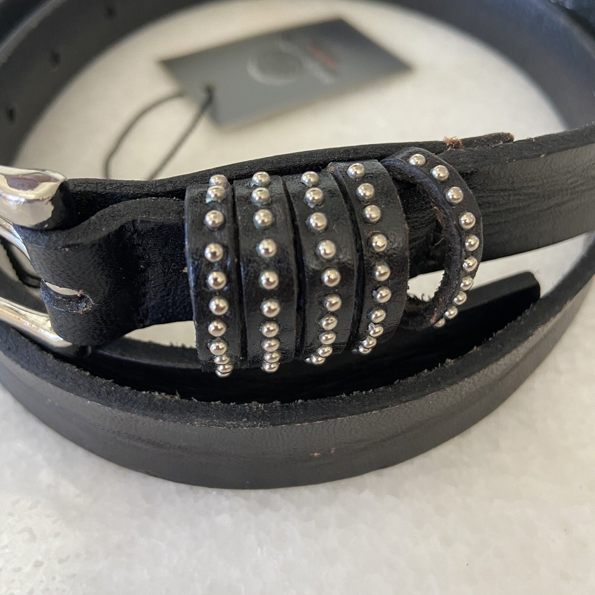 Balibelts Studio Black Leather Silver Studded Belt Medium 