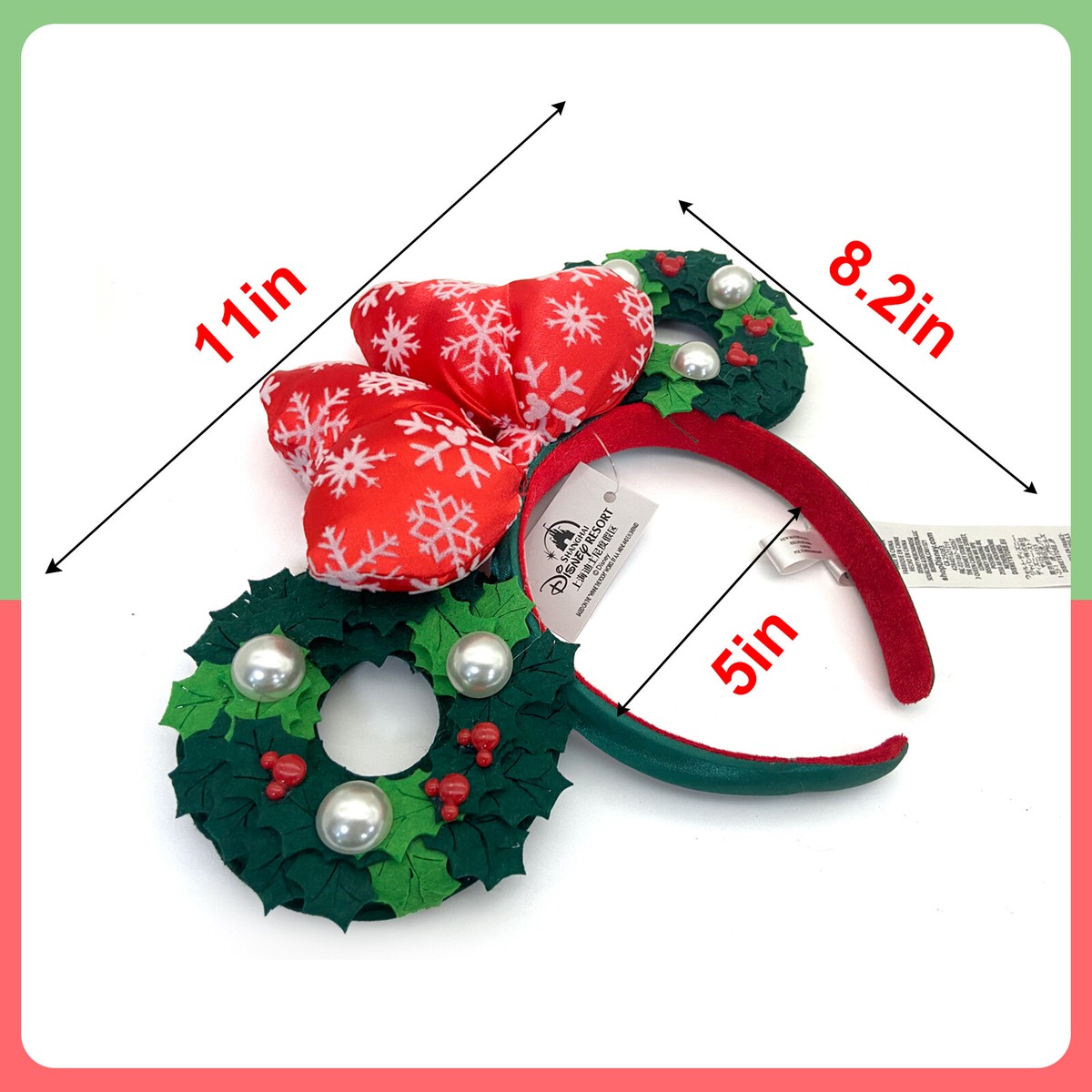 Disney Parks Ears Minnie Christmas Holiday Pearl Wreath Bow 