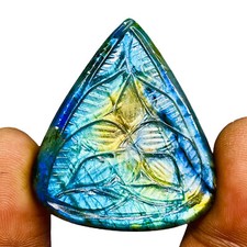 68.00 Cts Natural Carved Labradorit​e 38x33mm Pear Loose Pendant Size Gemstone