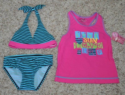 Mädchen Badeanzug Joe Boxer 3-teilig rosa blau Rashguard Bikini Schwimmen Badeanzug - 4/5 - Bild 2 von 8