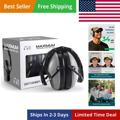 34dB NRR Hearing Protection Ear Muffs   Highest NRR Compact Design Ear Protec...