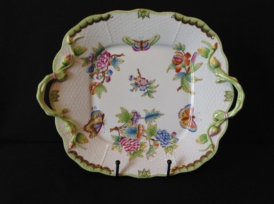 Herend Queen Victoria One (1) Square Handled Cake Plate 430 / VBO Green #1