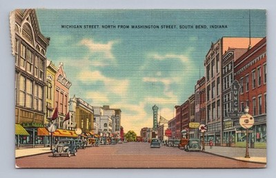Floris Vintage Indiana Postcard SOUTH BEND Michigan Street Scene 1941