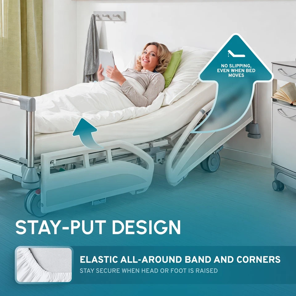 Juego de 3 sábanas ajustables clásicas blancas de hospital, sábanas ajustables de algodón con 200 Foto 3 de 4