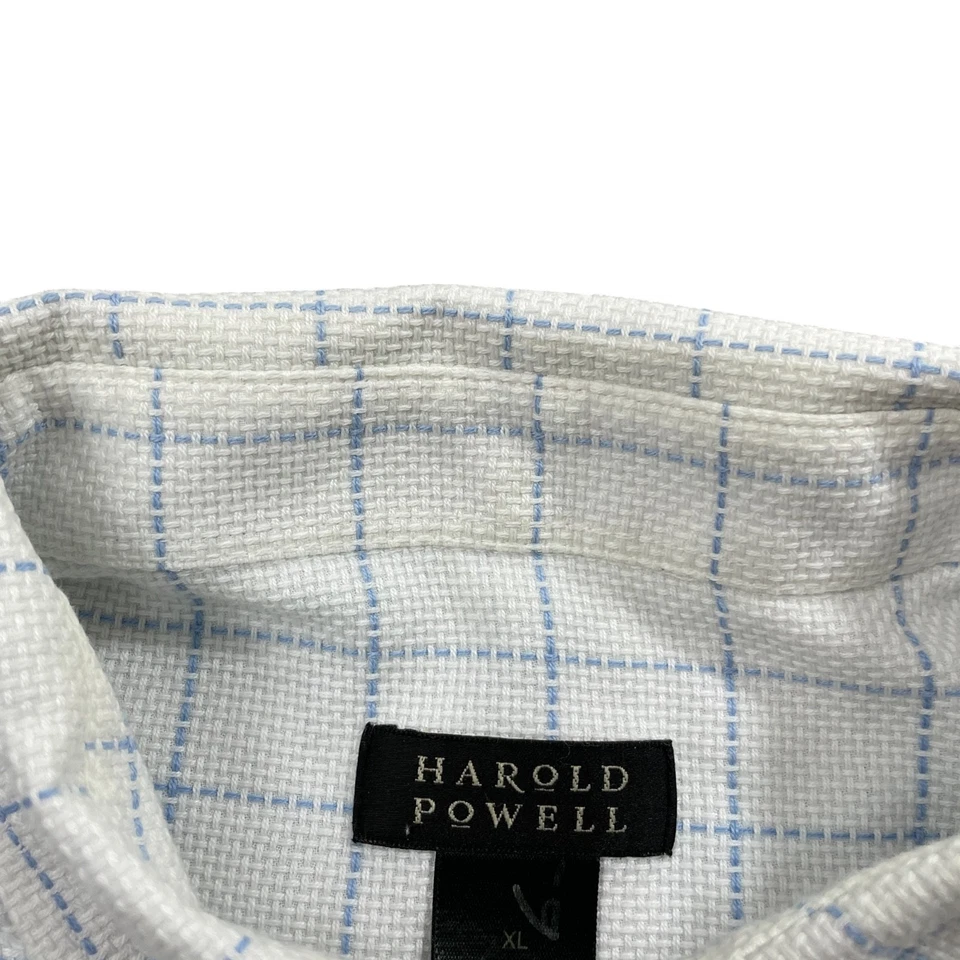 Harold Powell XL 100% Cotton White Plaid Long Sleeve Button Up  (slight stain) - Image 4 of 4