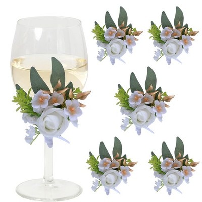 6Pcs Wine Cup Flower Set, Dining Tables, Plates Decorations，White Artificial ...