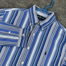 Ralph Lauren Shirt Mens Large Blue Striped Long Sleeve Button Down Custom Fit