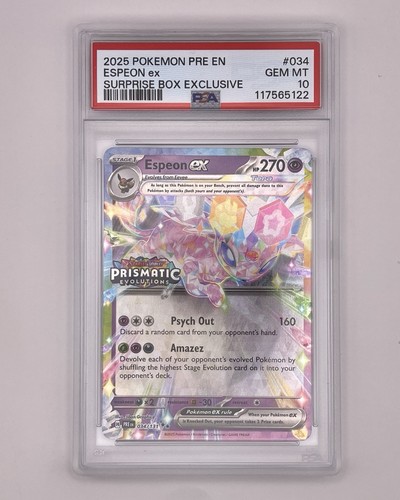 Espeon ex - (Prismatic Evolutions Stamp) 034/131 Surprise Box Exclusive PSA 10