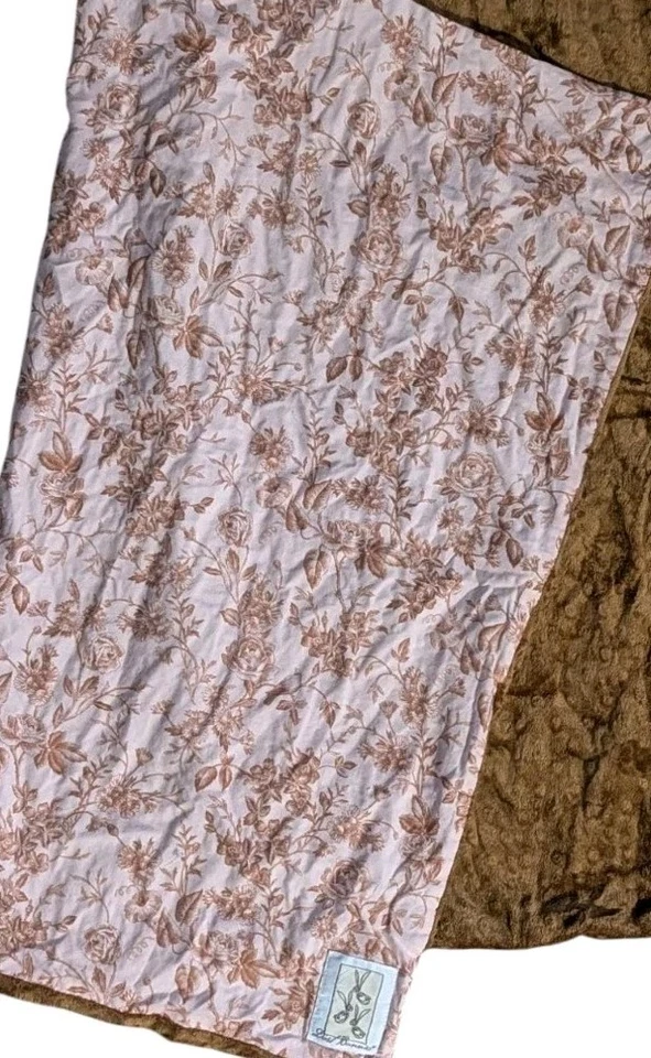 Dust Bunnies Baby Blanket 36x28 Pink Brown French Country Toile Minky Reversible - Image 2 of 4