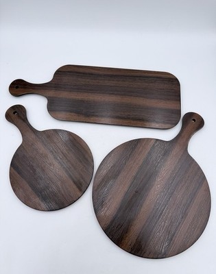Arcata Melamine Cutting Serving Board Wood Finish Set Of 3 NOB Hanging & Handle
