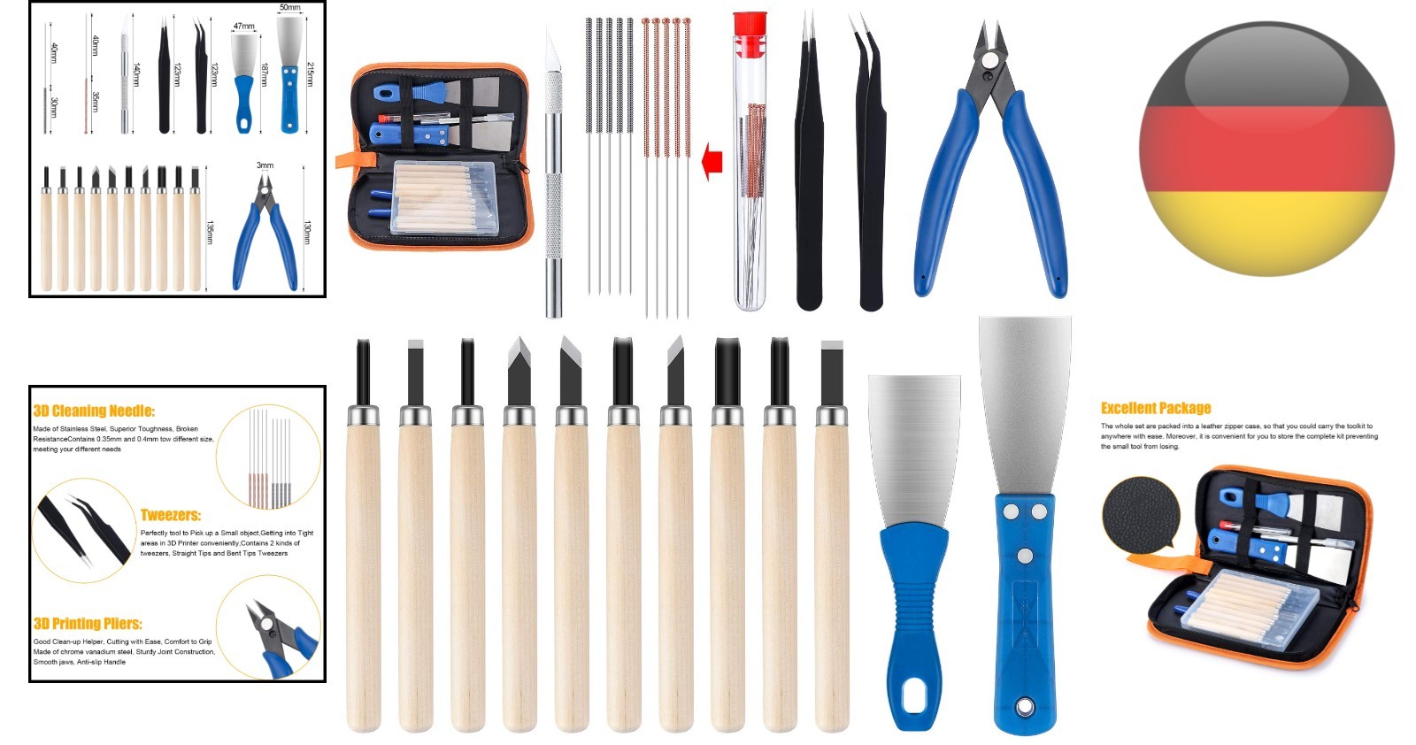 31 Stück 3D Drucker Werkzeug Kit Zubehör Set Tool mit Reinigungsnadeln Tasche - Bild 2