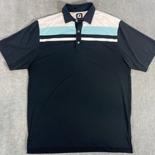 Footjoy FJ Mens Large Black White Blue Stripe Short Sleeve Golf Polo Shirt
