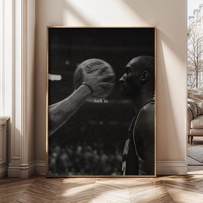 Kobe Bryant Lock In Motivational Wall Art   Black & White Basketball Poster