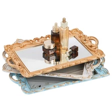 Set of 3 Decorative Mirror Tray, Rectangle Mirrored Tray Jewelry Perfume Orga...