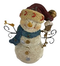 Snowman Figurine with red hat blue scarf Resin Glitter wo box Used