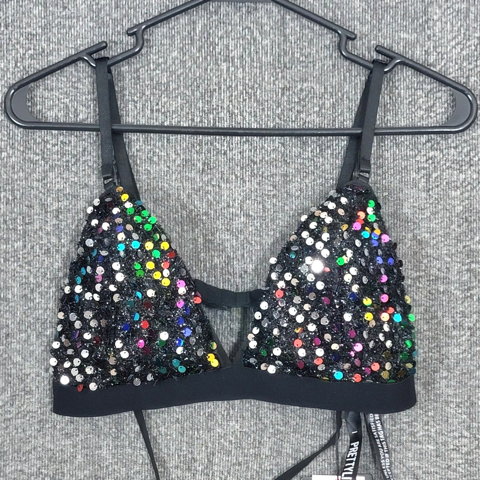 Pretty Little Thing Bralet Womens 12 Black Cicely Multi Sequin Harness Top