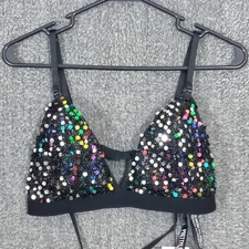 Pretty Little Thing Bralet Womens 12 Black Cicely Multi Sequin Harness Top