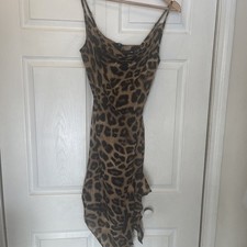 Pretty Little Thing, Midi Dress, Leopard Print, Cal Neck With Ruffle Slit, Sz 4