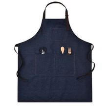 Denim Apron with Adjustable Unisex Multi-Pockets for Kitchen Crafting Cooking