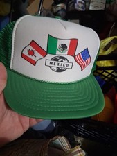 VTG Green White NISSIN Mexico Canada USA Flag Hat Mesh Snap Back Trucker Hat