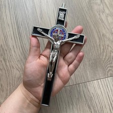 St Benedict Black Silver Enamel Wall 7.5  Cro...