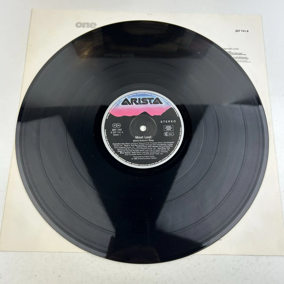 Meat Loaf Blind Before I Stop Vinyl LP Record VG+ Con 1986 Album Inner 207 741 - Image 4 of 4