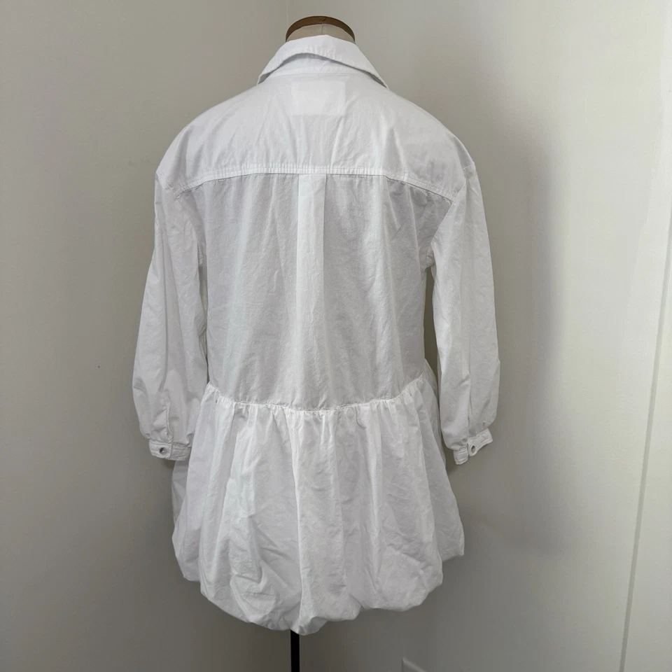 Mini Camisa Vestido Anthropologie MAEVE Pequeño Pequeño Blanco Dobladillo Burbuja SP Foto 3 de 4