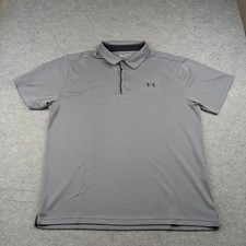 Under Armour Polo Shirt Mens 2XL Gray Stripe Golf Performance Loose 1290140