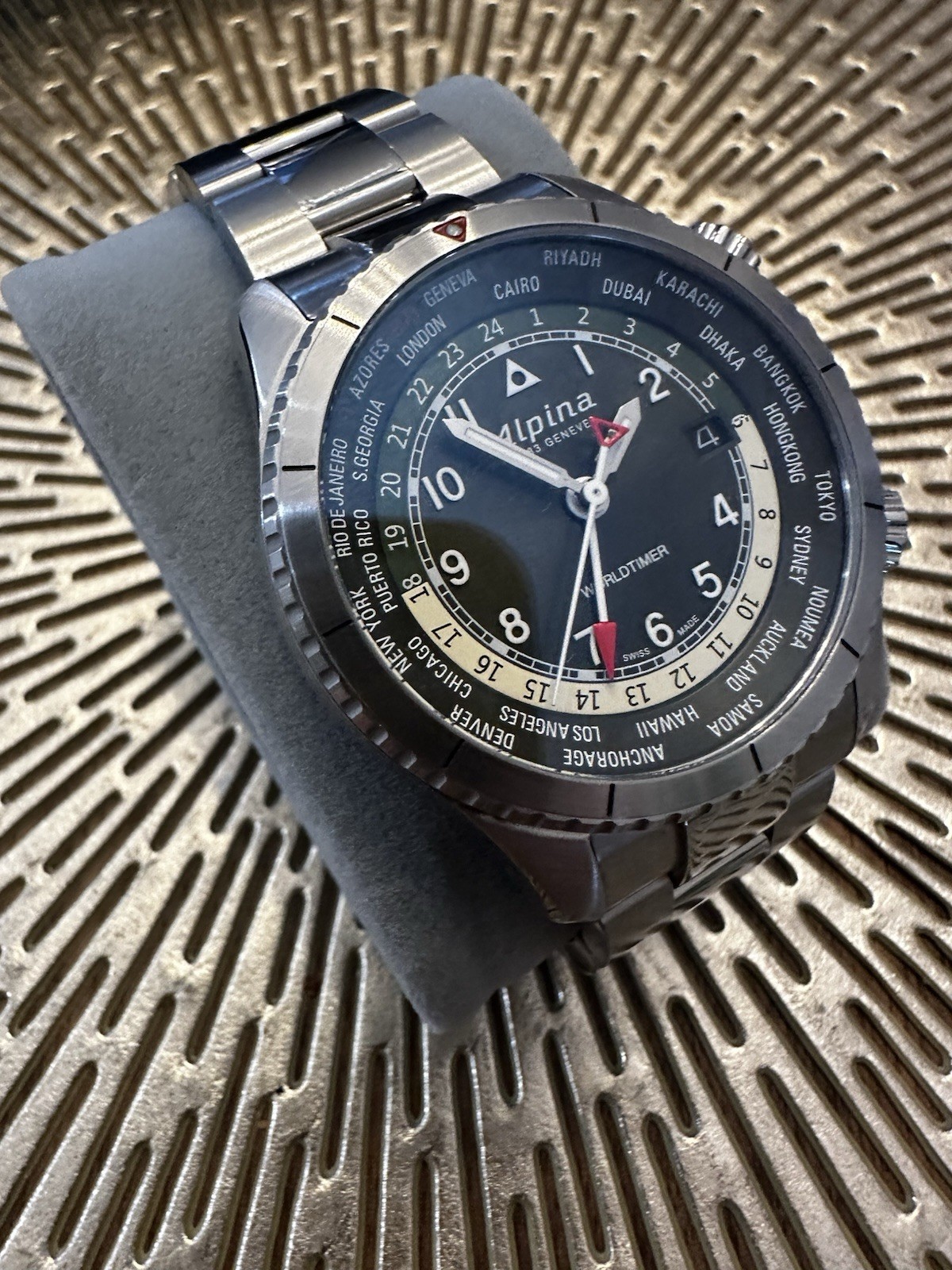 Alpina Stainless Steel Black Dial World Time Sapphire 100M Analog Bracelet Watch image 2