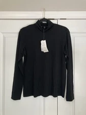 Eileen Fisher Stretch Silk Jersey Scrunch Neck Top Turtleneck Black Medium