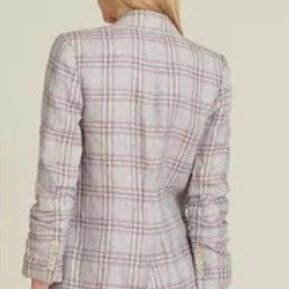 Veronica Beard 2 Beacon linen Blazer scrunched sleeves gray double breasted - Image 3 of 4