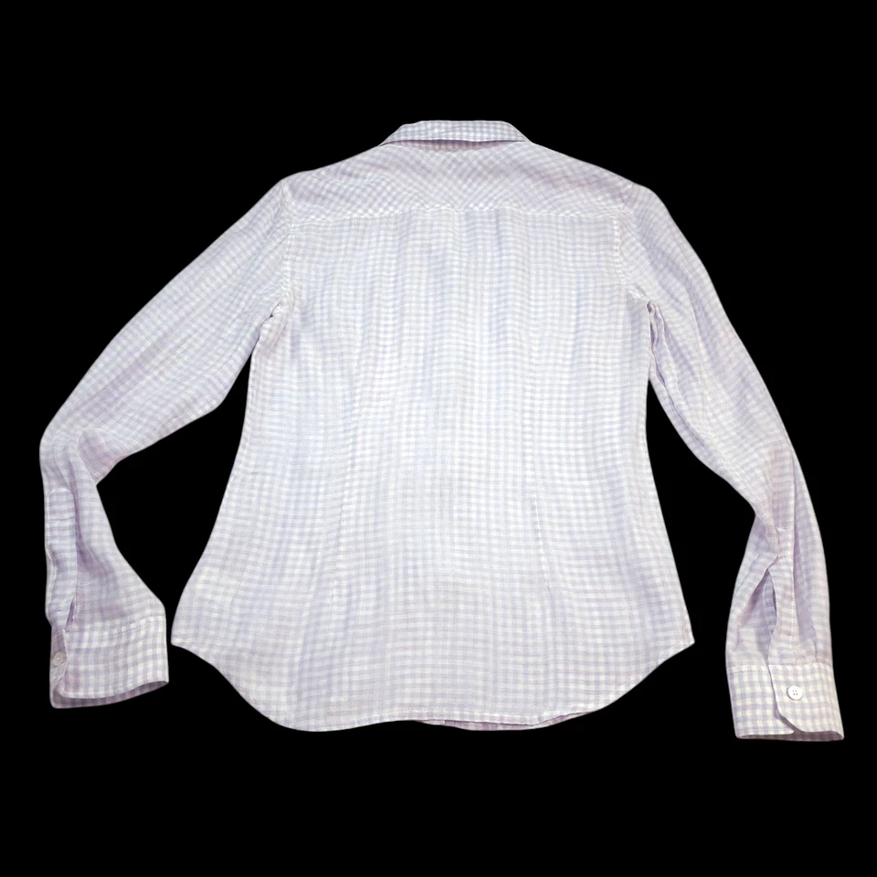 Theory 纽扣衬衫女式 M 码格子白色紫色纱棉丝绸混纺 — 第 2/4 张图片